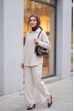 Striped Linen Set with Button-Detail Trousers -Stone