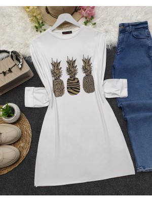Ananas Desenli Tunik -Beyaz