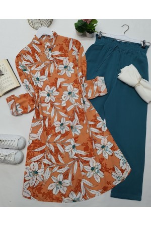 تونيك قميص بنقشة الزهور -البرتقالي