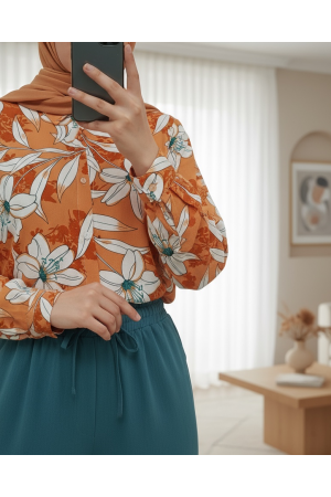تونيك قميص بنقشة الزهور -البرتقالي