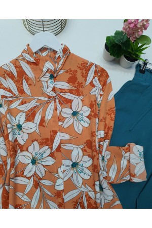 تونيك قميص بنقشة الزهور -البرتقالي