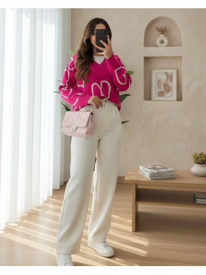 V-neck Stone Knitwear Sweater -Fuchsia