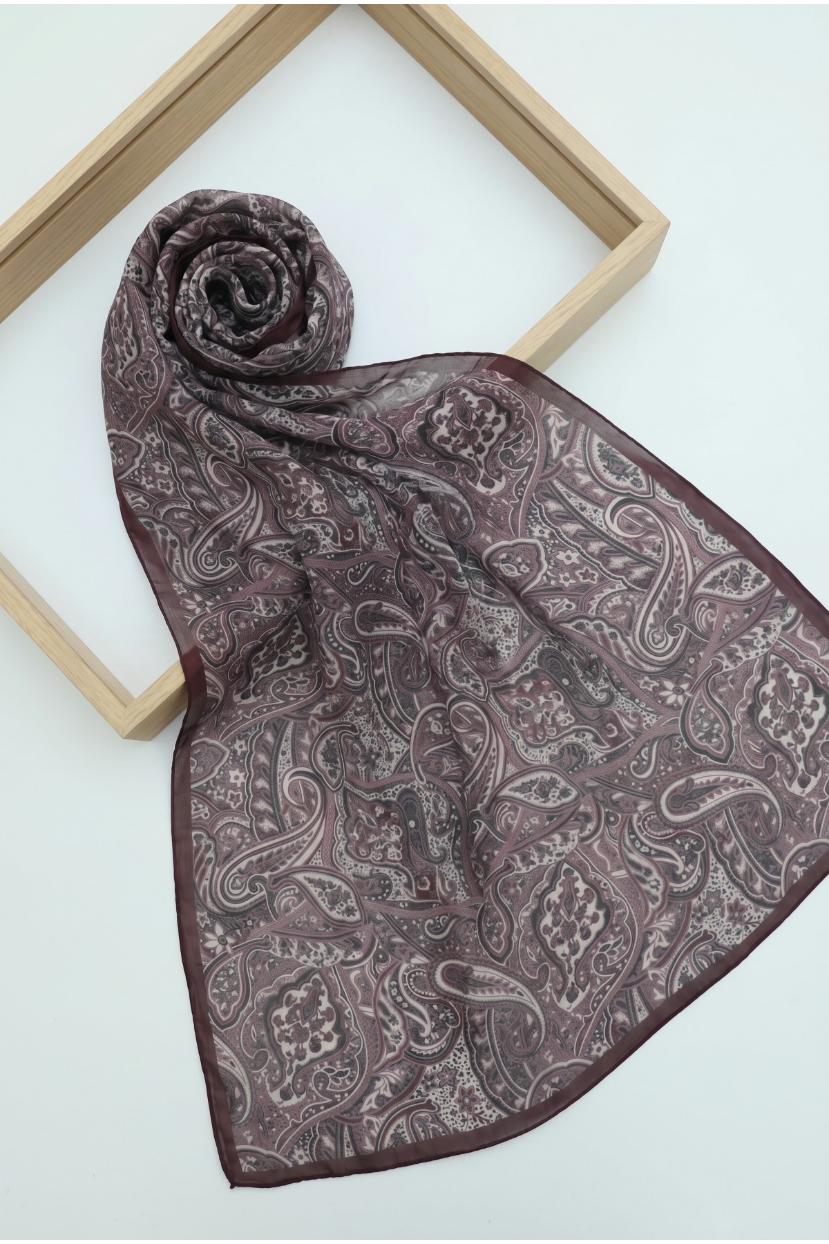 Traditional Floral Patterned Cotton Scarf -Damson