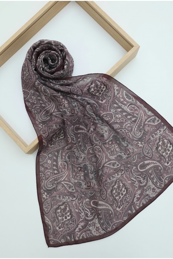 Traditional Floral Patterned Cotton Scarf -Damson