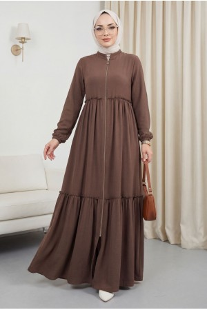 Büzgü Detaylı Ferace Açık Kahve HM2034