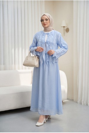 Front-tie ruffled, lined, asymmetrical cut Cupra suit -Baby Blue
