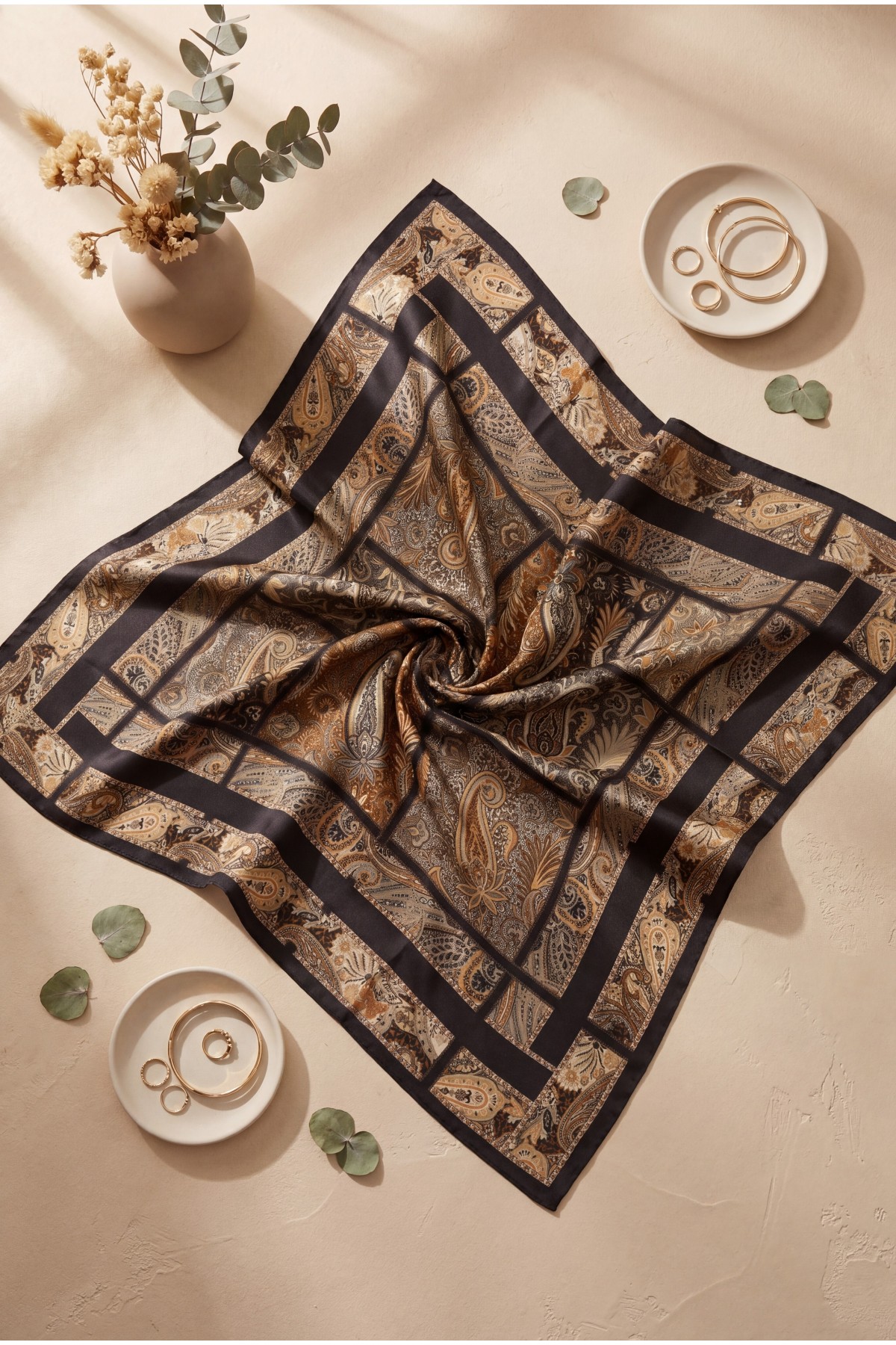Geometric Framed Rayon Scarf -Snuff