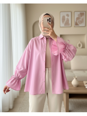 Kolu Büzgülü Arkası Piliseli Gömlek -Pembe