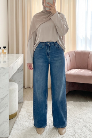 Palazzo Jeans with Pockets and Zipper -Tint