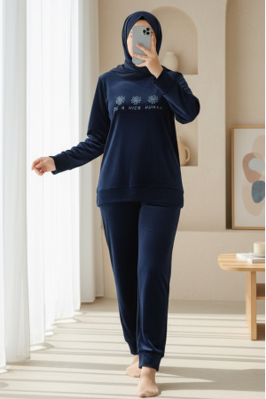 Kabartma Yazılı Fransız Kadife Pijama Takımı -Laci