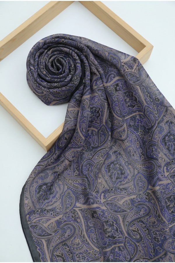 Traditional Floral Patterned Cotton Scarf -Lilac