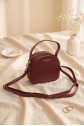 Minimalist Rounded Double Zip Crossbody Bag -Maroon