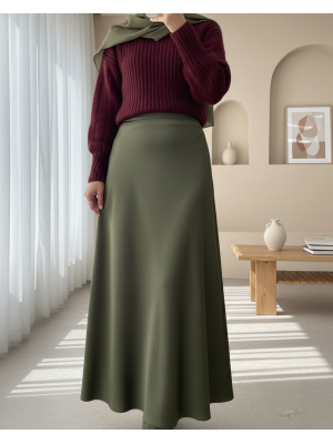 Beli Lastikli Saten Etek -Haki