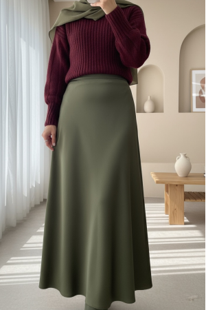 Beli Lastikli Saten Etek -Haki