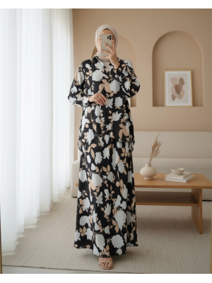 8018 Desenli Saten İkili Takım - Siyah