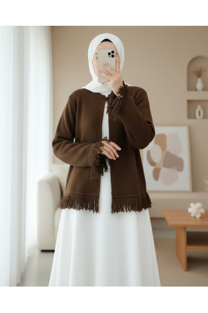 كارديجان محبوك ناعم بأزرار واحدة -بنى