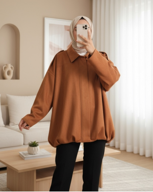 Omzu Apoletli Önü Fermuarlı Astarlı Süet Ceket -Taba