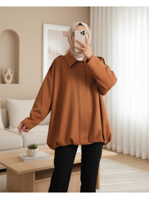 Omzu Apoletli Önü Fermuarlı Astarlı Süet Ceket -Taba