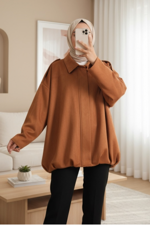 Lined Suede Jacket with Epaulettes on the Shoulders and Zipper on the Front -Snuff