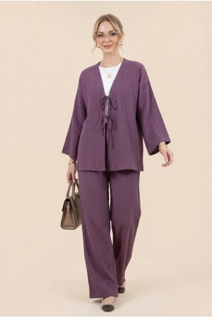 Crinkle Suit with Double Laced Front Trousers -Damson