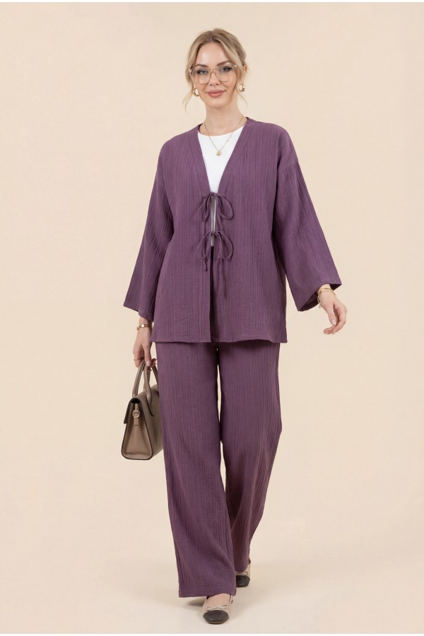 Crinkle Suit with Double Laced Front Trousers -Damson