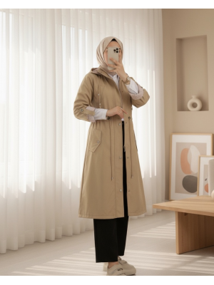 Astarı Çizgili Trençkot       -Açık Vizon