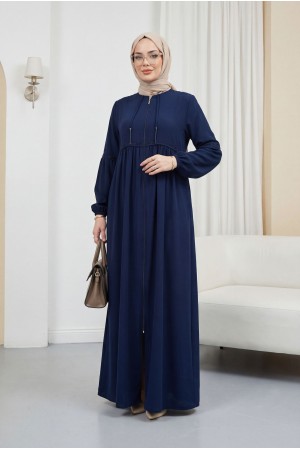 Büzgülü Taşlı Ferace Lacivert HM2732