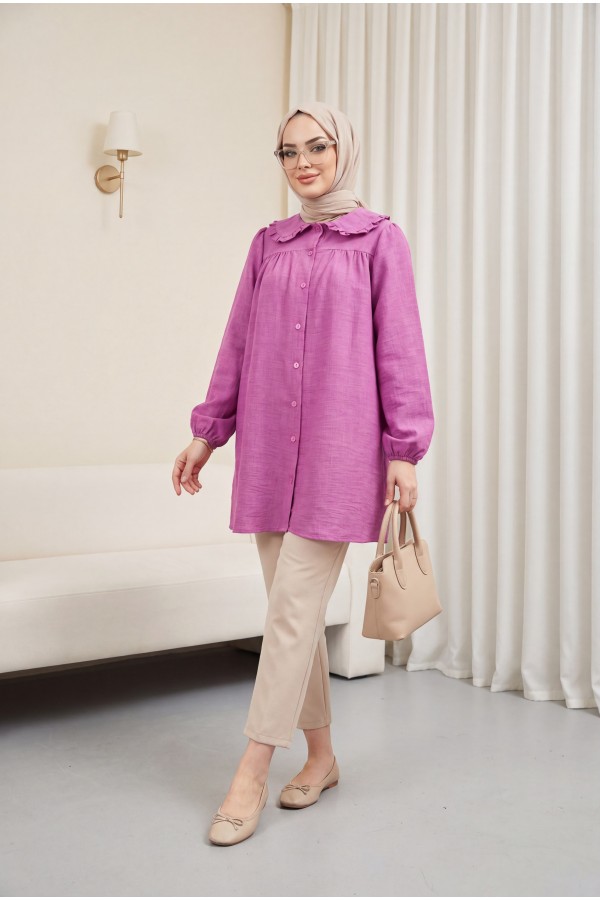 Bebe Yaka Boydan Düğmeli Tunik       -Pembe