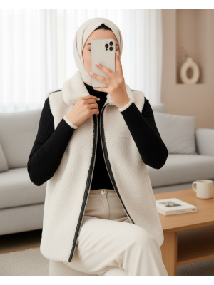 6793 Peluş Yelek - Beyaz