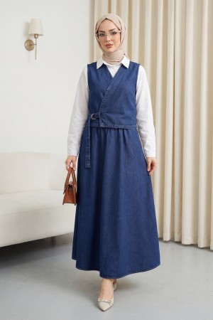 Yandan Bağlamalı Yelek Etek Kot Takım  -Laci