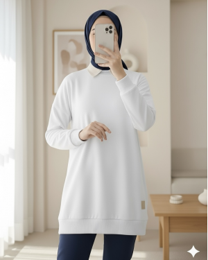 Crew Neck Slit Sweatshirt   -White