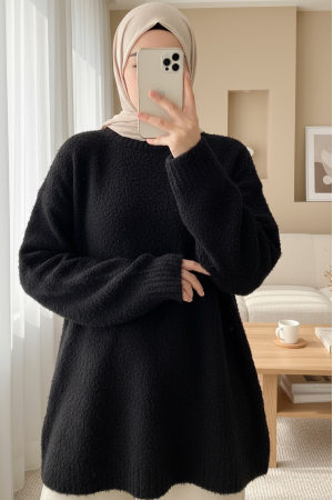 Stone-Buttoned Branch Patterned Knitwear Cardigan -Black