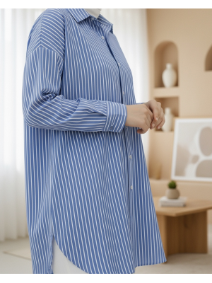 Tek Cepli Çizgili Gömlek  -Mavi