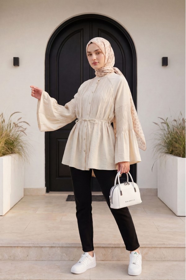 Kemerli Kot Pantolon -Siyah