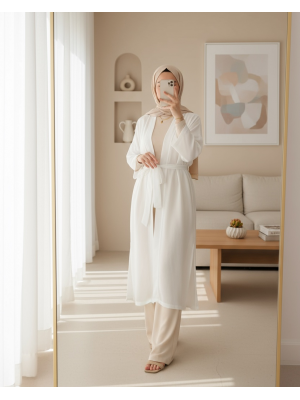 5835 Yırtmaçlı Yazlık Kimono - Beyaz