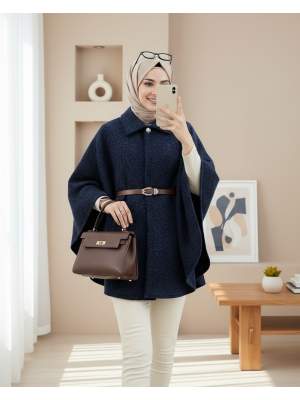 Tek Düğmeli  Beli Kemerli  Sakallı Panço  -Laci