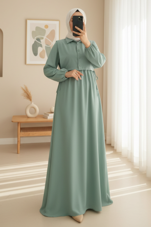 Dress Set with Shirt Detail on Top      -Mint Color