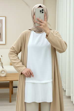 ملابس داخلية مودال بأكمام صفرية وتنورة مطوية -أبيض