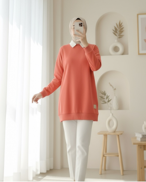 Crew Neck Slit Sweatshirt  -Garnet Color