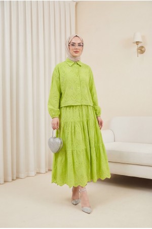 Skirted Suit with Scallop Detail  -Oil Green