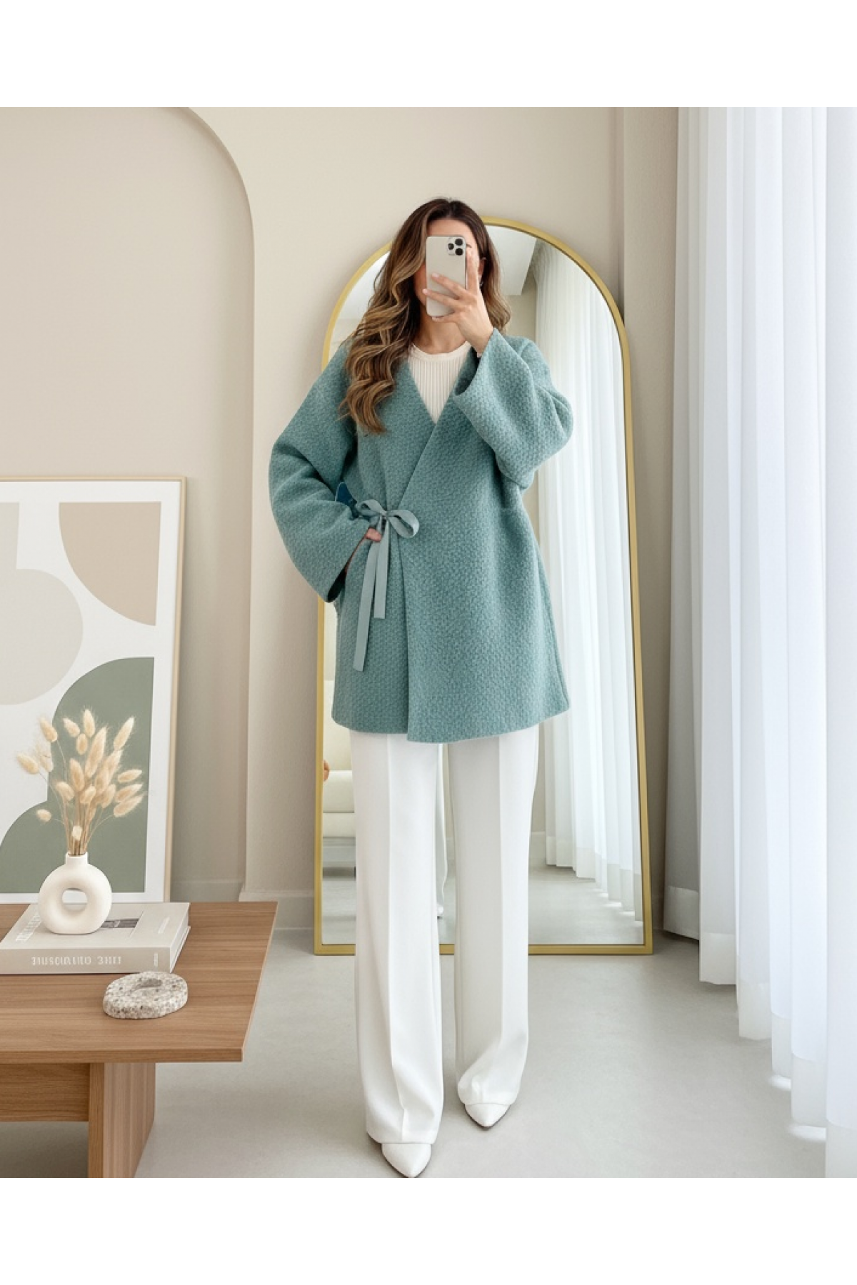 Yandan Bağlamalı Buklet Kimono   -Mint
