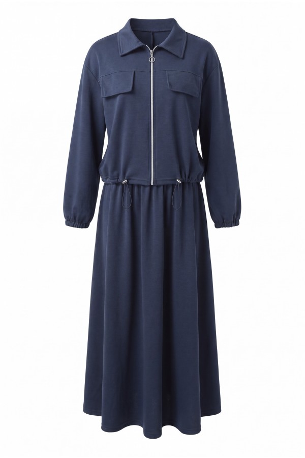 Oysho Set with Zipper, Elastic Waist, Shirt Collar, and Flap Pockets -Smoked 