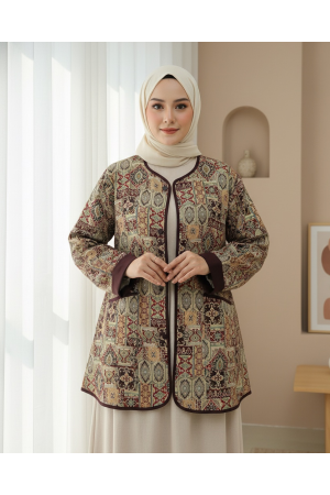 سترة بنمط عرقي بأكمام مطوية وخصر مربوط -لون الخوخ