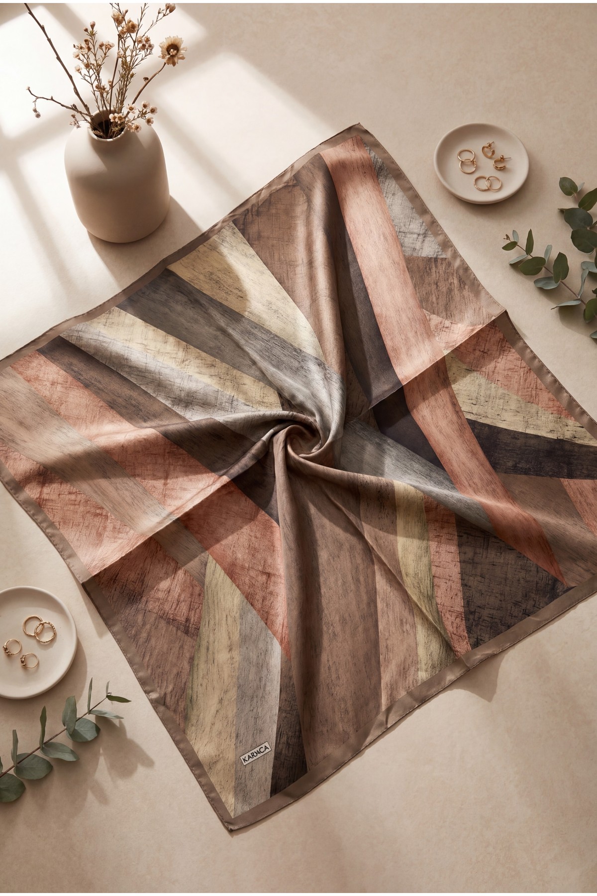 Asymmetrical Patterned Rayon Scarf -Light coffee