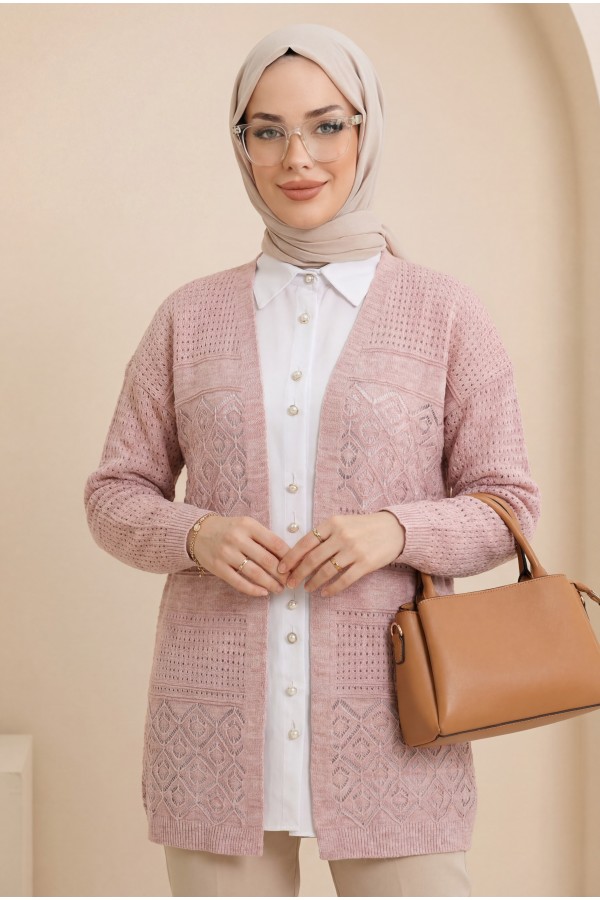 Openwork Seasonal Knitwear Cardigan  -Powder