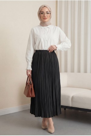 Beli Lastikli Kraş Etek -Siyah