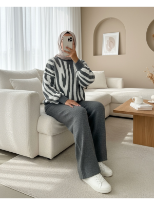 Loose Knit Trousers -Smoked 