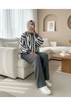 Salaş Triko Pantolon -Füme