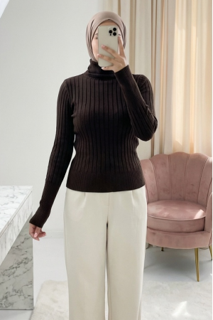 Turtleneck Corduroy Knitwear Sweater       -Dark Coffee