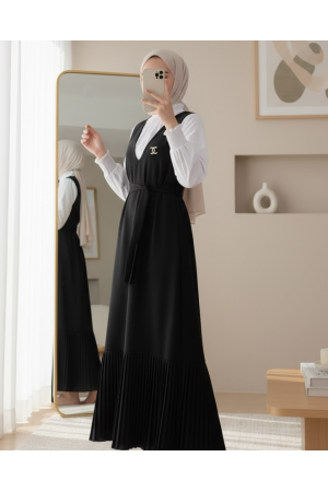 Eteği Piliseli Kuşaklı Jile -Siyah